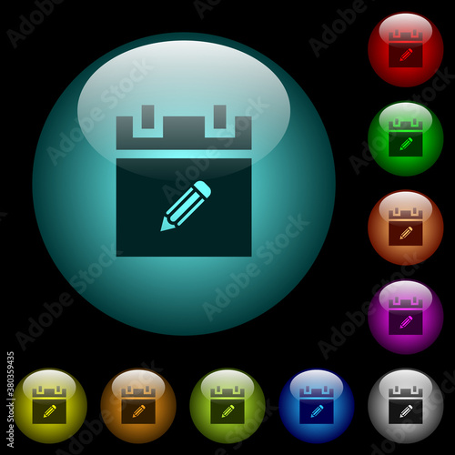 Edit schedule item icons in color illuminated glass buttons