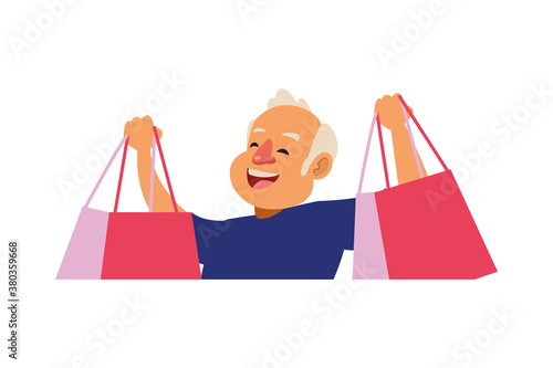 old man with shopping bags active senior character