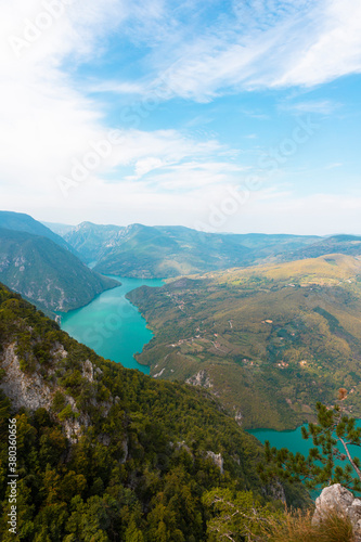 Tara National Park  Serbia. Viewpoint Banjska Stena. View at Drina river canyon and lake Perucac