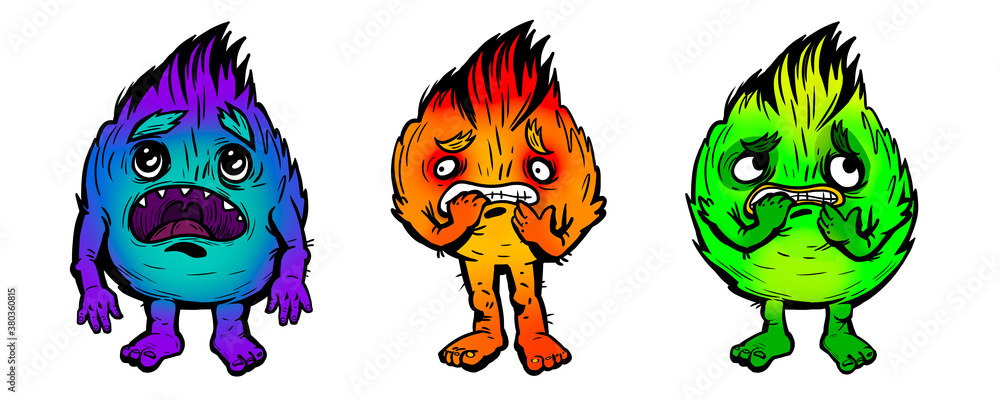 Obraz premium Set of funny cute monsters. Comic halloween scary monster characters. Funny mascots