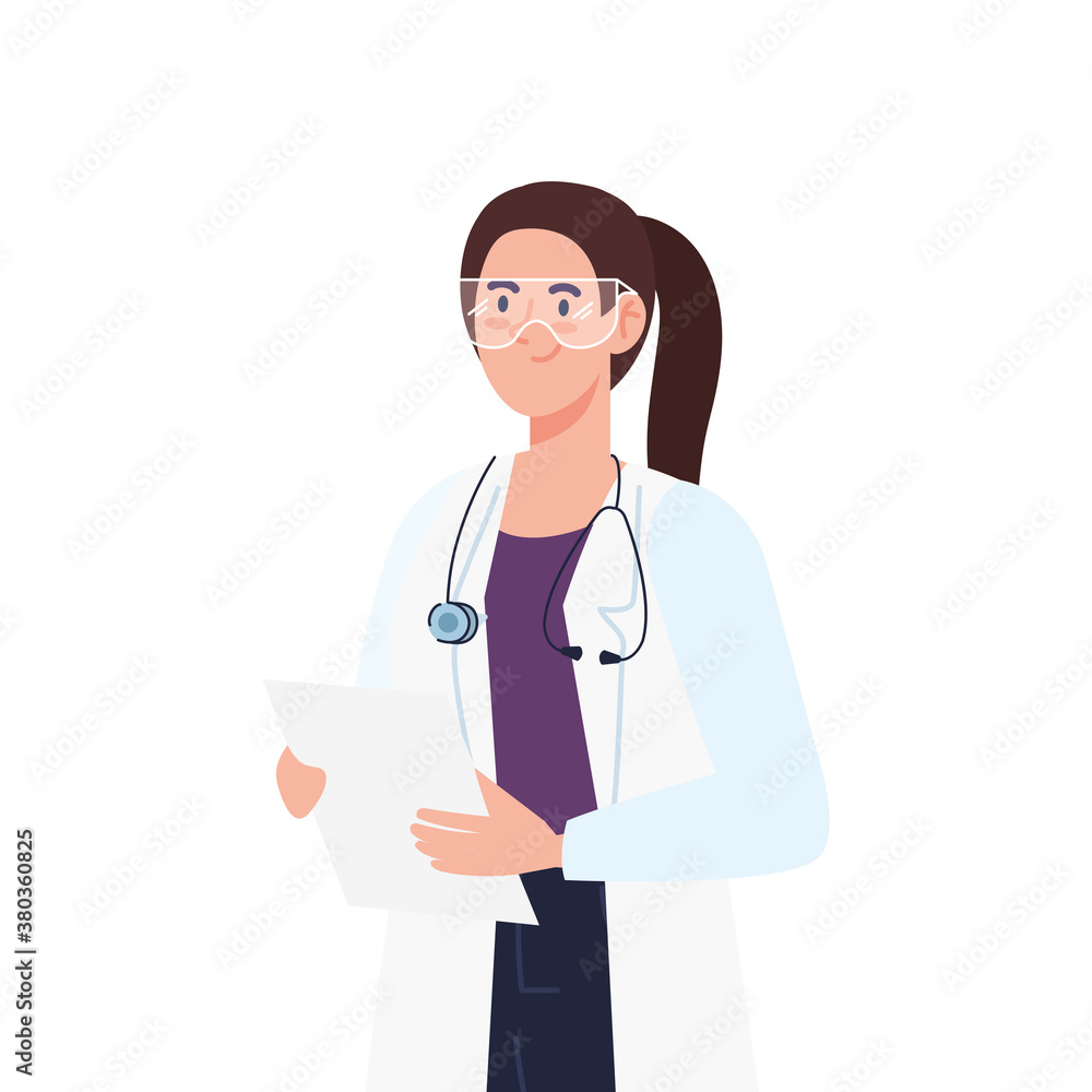 medical doctor woman with paper design of care health and emergency theme Vector illustration medical doctor woman with paper design of care health and emergency theme Vector illustration