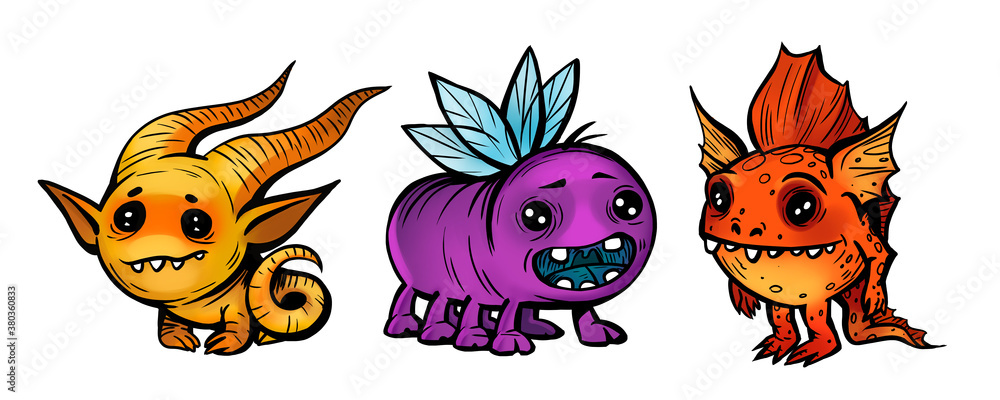 Collections of funny monsters. Tiny halloween scary monster characters. Funny aliens Collections of funny monsters. Tiny halloween scary monster characters. Funny aliens