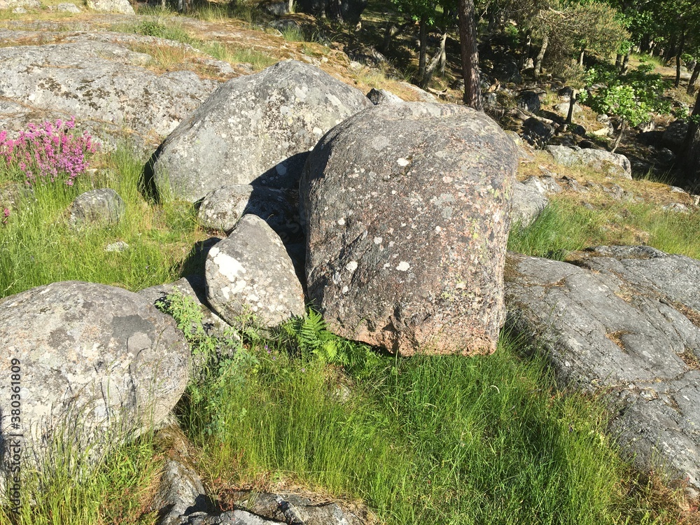 Rock and cliffs a sunny day. During the summer. Forest in the background. Järfälla, Stockholm, Sweden, Europe. Rock and cliffs a sunny day. During the summer. Forest in the background. Järfälla, Stockholm, Sweden, Europe.