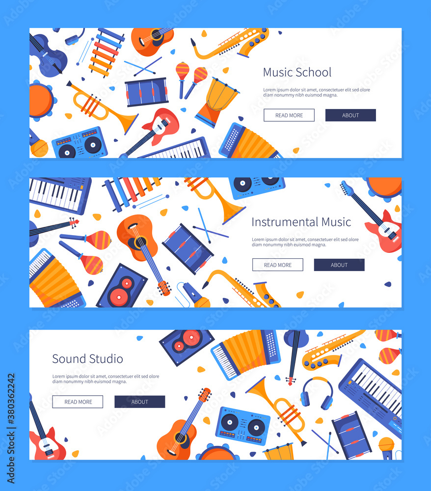 Sound studio - set of colorful flat design style banners Sound studio - set of colorful flat design style banners