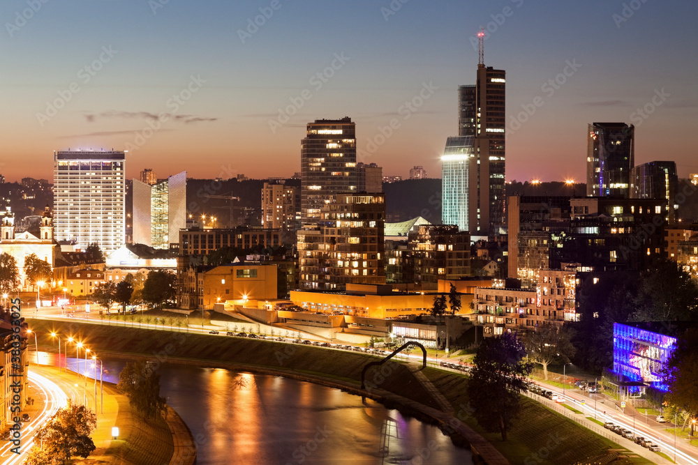View of illuminated city at night