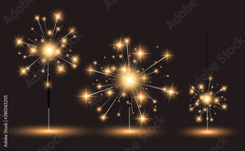 Vector illustration of sparklers on a transparent background.