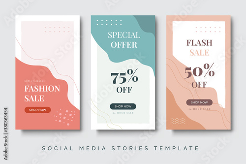 Colorful social media stories post for fashion sale background. Modern beauty color with fluid design.