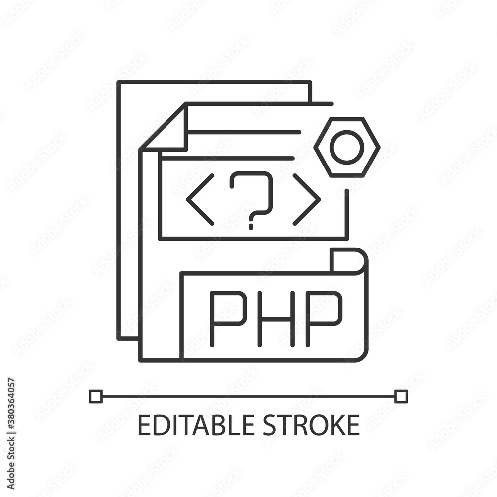 PHP file pixel perfect linear icon. Source code file. Hypertext Preprocessor code. Webpage files. Thin line customizable illustration. Contour symbol. Vector isolated outline drawing. Editable stroke PHP file pixel perfect linear icon. Source code file. Hypertext Preprocessor code. Webpage files. Thin line customizable illustration. Contour symbol. Vector isolated outline drawing. Editable stroke