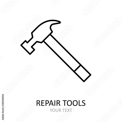 Vector icon with repair tool - hummer. Outline black graphic.