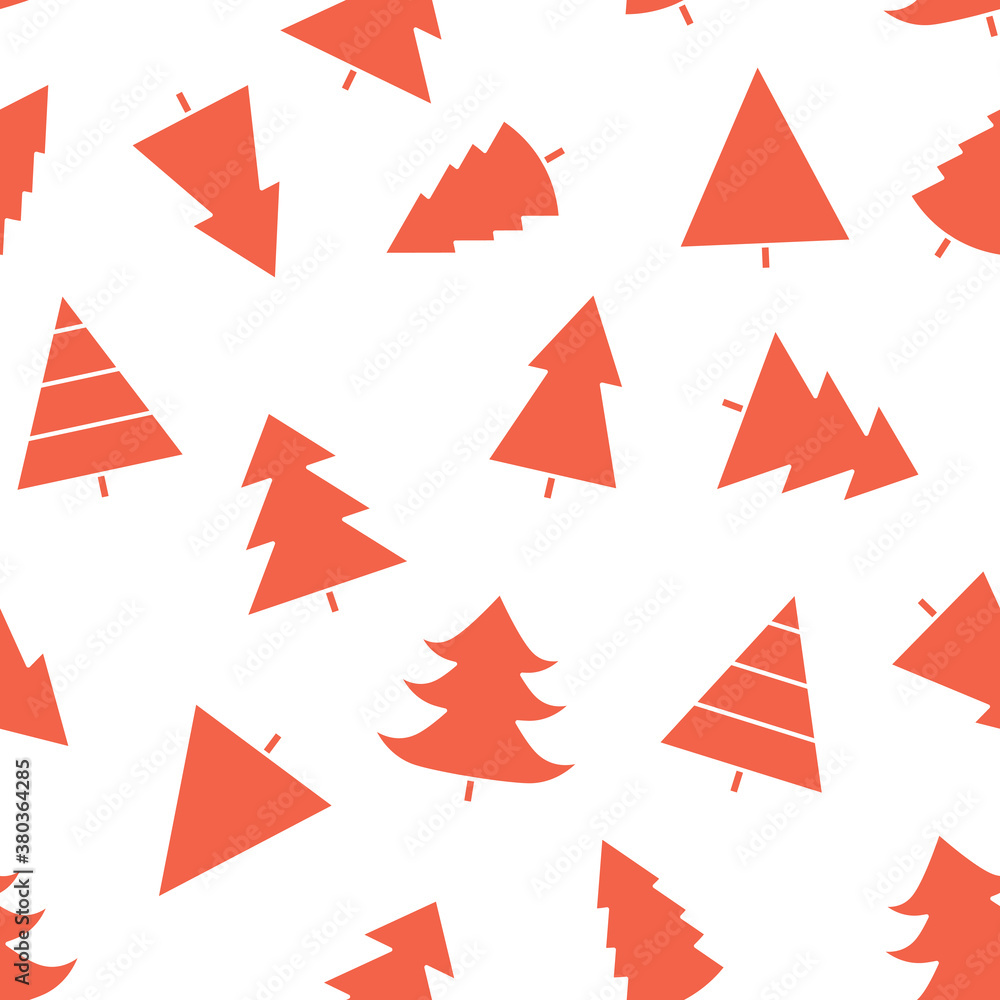 Seamless pattern with Christmas tree with toys. Red and white silhouette with black line. Seamless pattern with Christmas tree with toys. Red and white silhouette with black line.