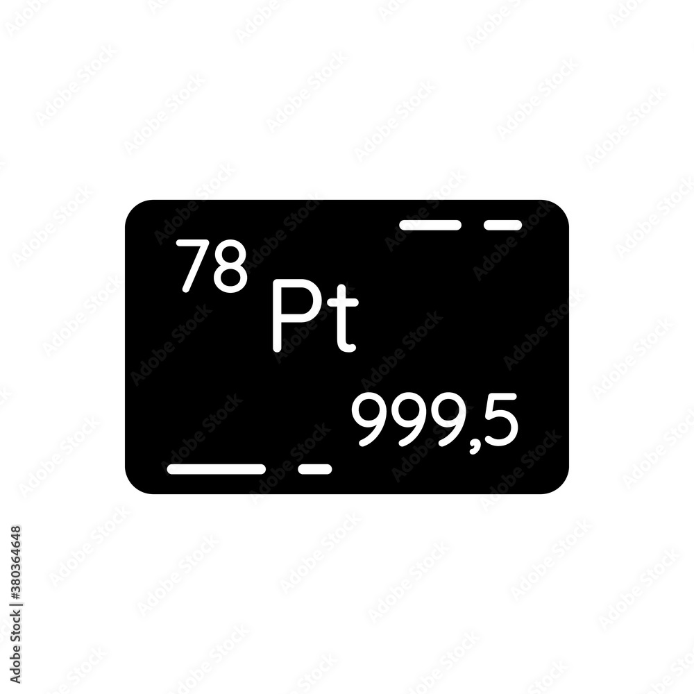 Platinum black glyph icon. Precious metal. Bullion for deposit. Industrial asset. Standard of wealth. Atomic number of element. Silhouette symbol on white space. Vector isolated illustration Platinum black glyph icon. Precious metal. Bullion for deposit. Industrial asset. Standard of wealth. Atomic number of element. Silhouette symbol on white space. Vector isolated illustration