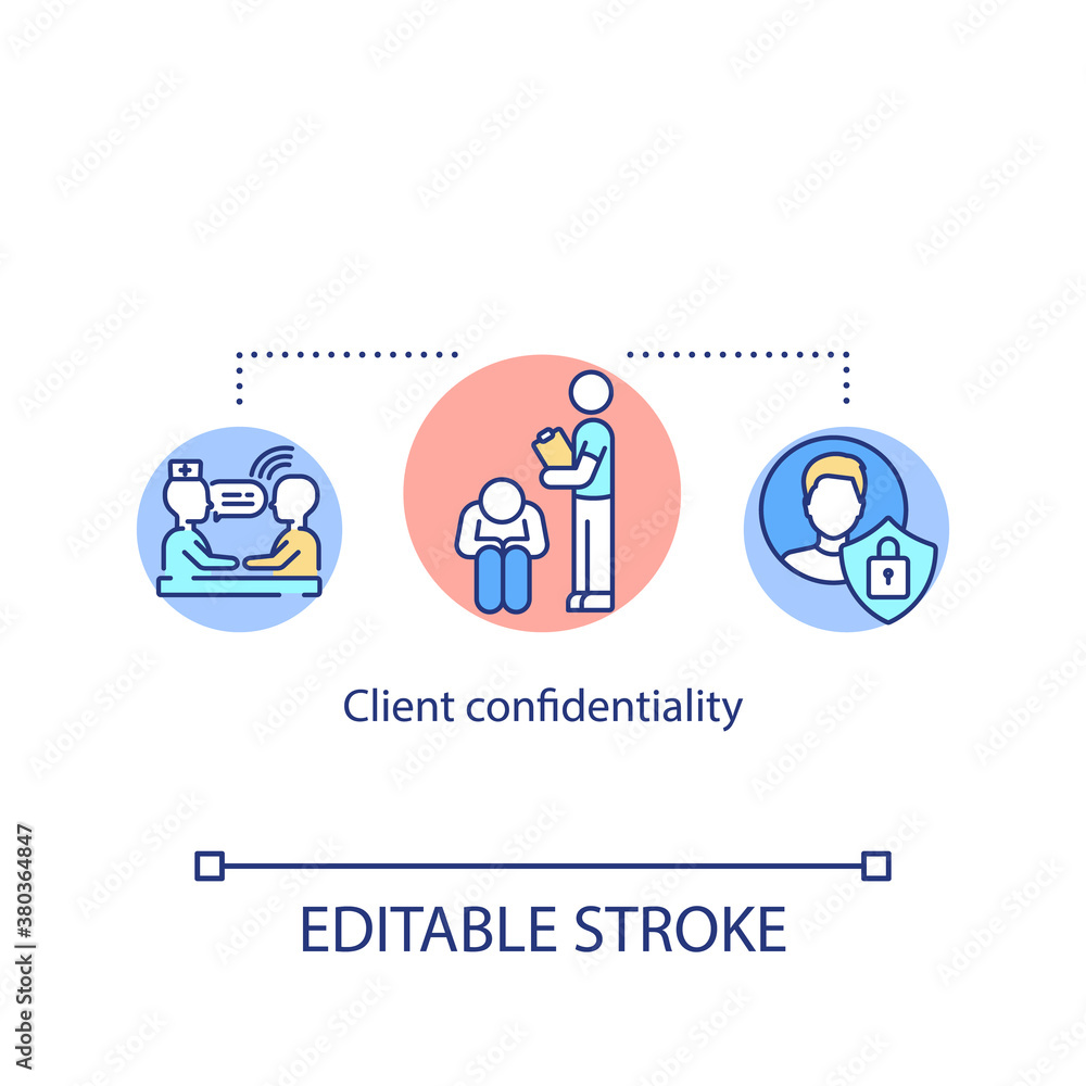Client confidentiality concept icon. Private psychological counseling. Medical secrecy idea thin line illustration. Psychotherapy service. Vector isolated outline RGB color drawing. Editable stroke Client confidentiality concept icon. Private psychological counseling. Medical secrecy idea thin line illustration. Psychotherapy service. Vector isolated outline RGB color drawing. Editable stroke