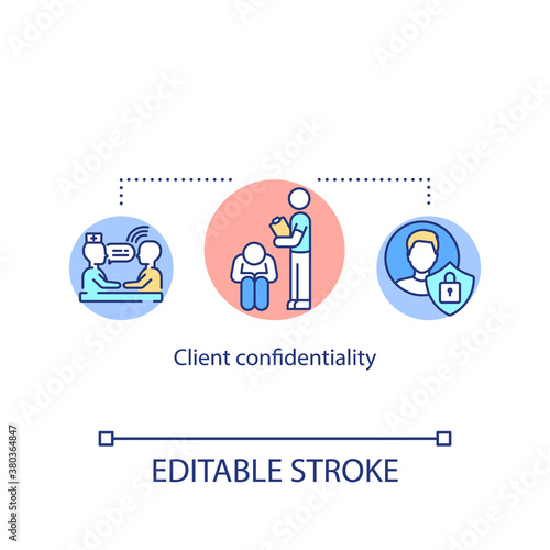 Client confidentiality concept icon. Private psychological counseling. Medical secrecy idea thin line illustration. Psychotherapy service. Vector isolated outline RGB color drawing. Editable stroke