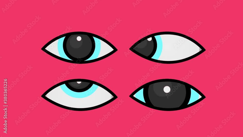 Close up 2D cartoon eyes blinking and watching animation, isolated pink color background. Close up 2D cartoon eyes blinking and watching animation, isolated pink color background.