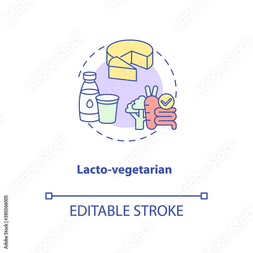 Lacto vegetarian concept icon. Healthy lifestyle tips. Organic foods. Types of vegetarian diets idea thin line illustration. Vector isolated outline RGB color drawing. Editable stroke