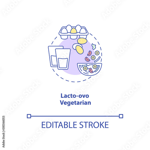 Lacto ovo vegetarian concept icon. Vegetarian eating plan. Healthy foods. Types of vegetarian diets idea thin line illustration. Vector isolated outline RGB color drawing. Editable stroke