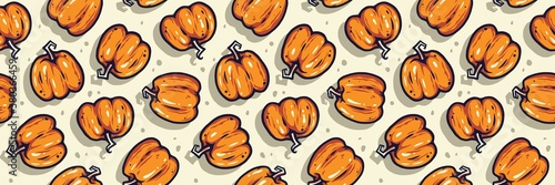 Pattern with halloween pumpkin with face emotion