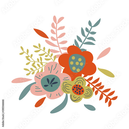 Beautiful bouquet with flowers and leaves.