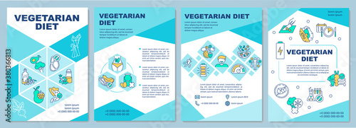 Vegeterian diet brochure template. Healthy vegan cooking ideas. Flyer, booklet, leaflet print, cover design with linear icons. Vector layouts for magazines, annual reports, advertising posters