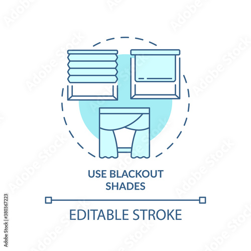 Use blackout shades turquoise concept icon. Better relaxation with avoiding light. Sleep regulation idea thin line illustration. Vector isolated outline RGB color drawing. Editable stroke