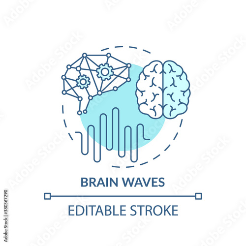 Brain waves turquoise concept icon. Clinical screening. Cerebral study. Neurology test. Medical examination idea thin line illustration. Vector isolated outline RGB color drawing. Editable stroke