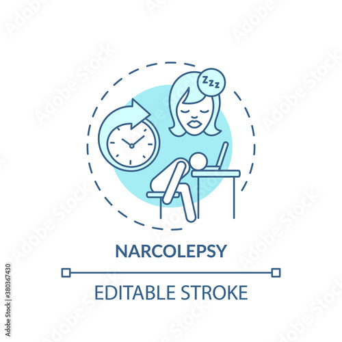 Narcolepsy turquoise concept icon. Sleep disorder symptom. Chronic clinical condition. Hypersomnia treatment idea thin line illustration. Vector isolated outline RGB color drawing. Editable stroke