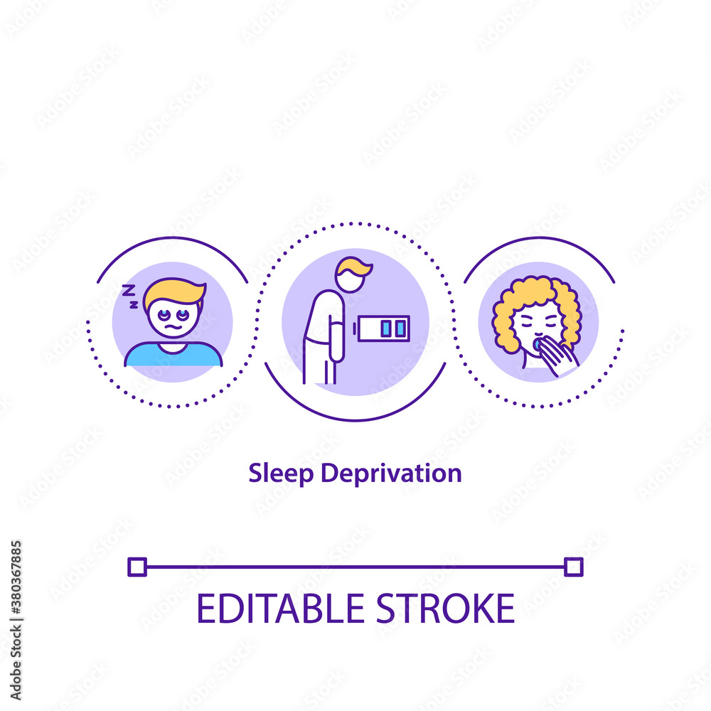 Sleep deprivation concept icon. Lack of rest, insomnia idea thin line illustration. Chronic weariness, fatigue. Sleepy people vector isolated outline RGB color drawing. Editable stroke Sleep deprivation concept icon. Lack of rest, insomnia idea thin line illustration. Chronic weariness, fatigue. Sleepy people vector isolated outline RGB color drawing. Editable stroke