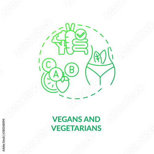 Vegans and vegetarians concept icon. People in supplements need idea thin line illustration. Vitamin A. Healthy immune system maintaining. Vector isolated outline RGB color drawing.