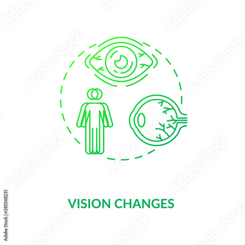 Vision changes concept icon. Vitamin shortages symptom idea thin line illustration. Balanced diet. Eyesight improvement. Blindness, dry eyes. Vector isolated outline RGB color drawing.
