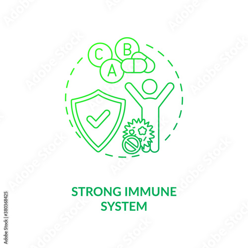 Strong immune system concept icon. Probiotics benefits idea thin line illustration. Infections avoiding. Immunity improvement. Human health. Vector isolated outline RGB color drawing.