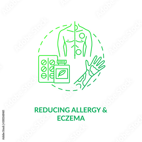 Reducing allergy and eczema concept icon. Probiotics health benefits idea thin line illustration. Anti-inflammatory activity. Bacterial flora. Vector isolated outline RGB color drawing.