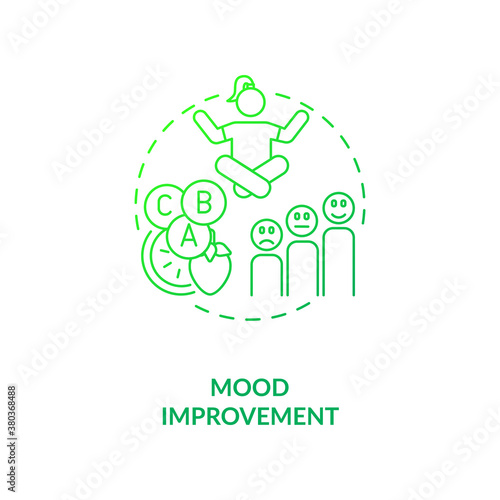 Mood improvement concept icon. Probiotics health benefits idea thin line illustration. Serotonin increasing. Decreasing stress. Mental health support. Vector isolated outline RGB color drawing.