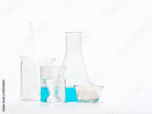 Close up inorganic chemical on white laboratory table.