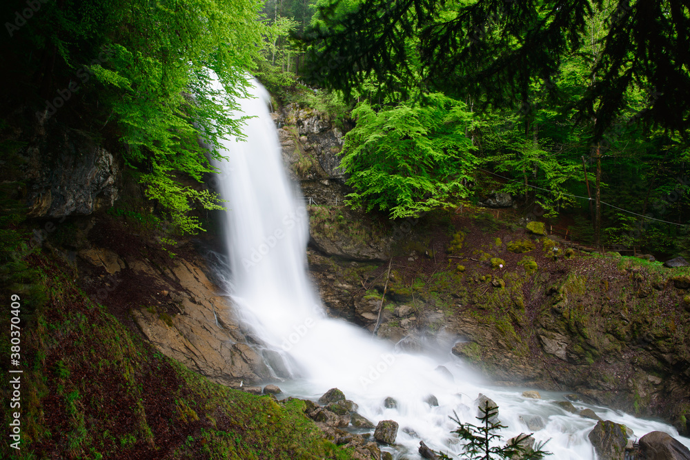 Giessbach waterfall at Brienz in spring, Switzerland Giessbach waterfall at Brienz in spring, Switzerland