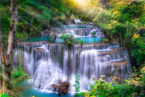 Fototapeta Naklejka Na Ścianę i Meble -  Huai Mae Kamin waterfall(Fourth level) Srinakarin Dam in Kanchanaburi, Thailand.