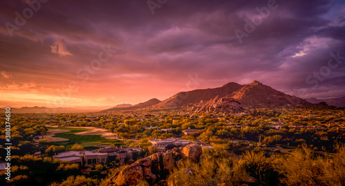 Art print of Arizona desert landscape sunset near Scottsdale, Phoenix Arizona,USA