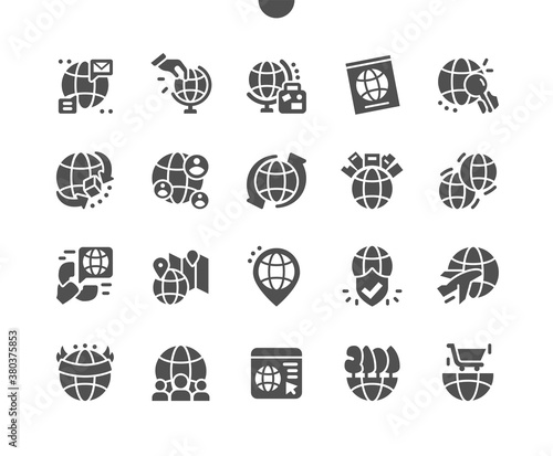 Globe and continents. Planet Earth. World map. Global communication. Vector Solid Icons. Simple Pictogram