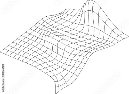 Bent grid in perspective. mesh with convex distortion (editable vector). curved mesh elements. spatial distortion. isomerism