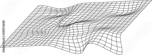 Bent grid in perspective. mesh with convex distortion (editable vector). curved mesh elements. spatial distortion. isomerism