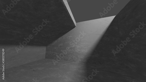 Interior view of concrete wall in dark shadow color illustration design for Minimal product background backdrop design in 3D illustration or 3D rendering