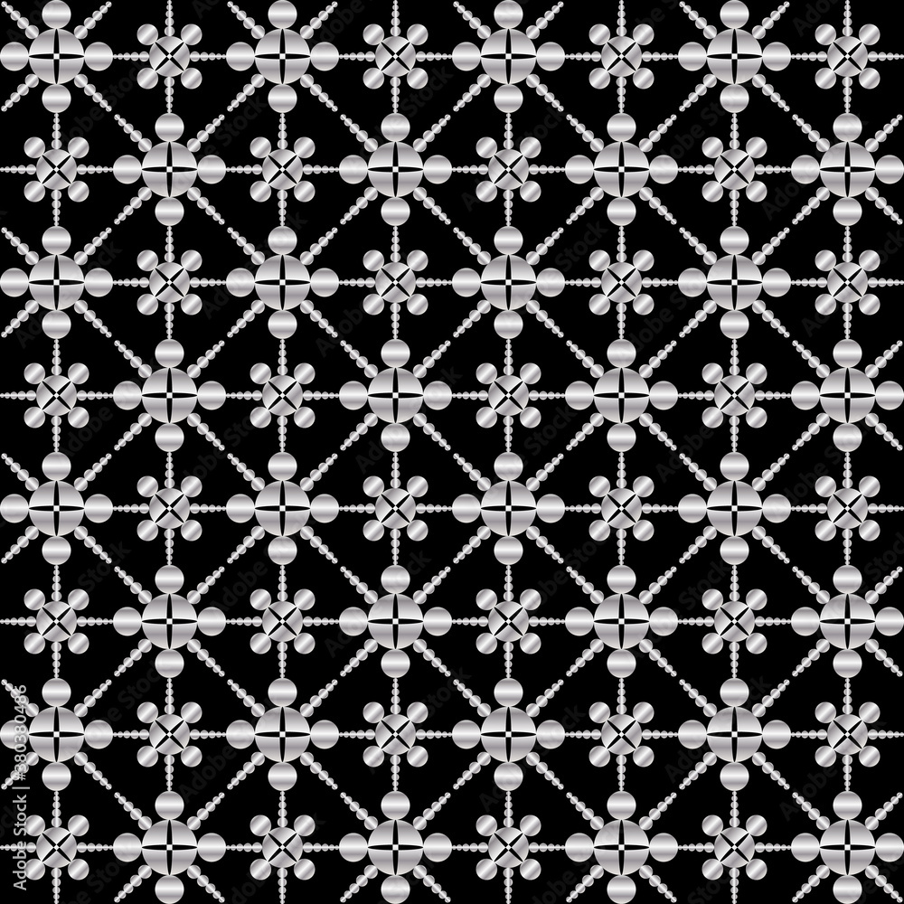 Fototapeta premium Silver colored seamless pattern on black background. Vector illustration.