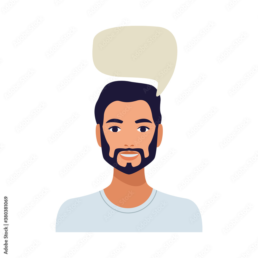 man with beard talking avatar character