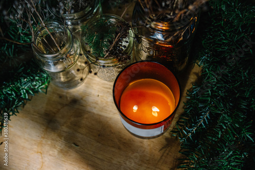 candle burning on desk