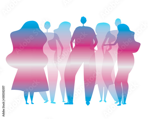 Transgender people or lgbtq people isolated on white background as tolerance, transsexuality concept, flat vector stock illustration with lgbt crowd
