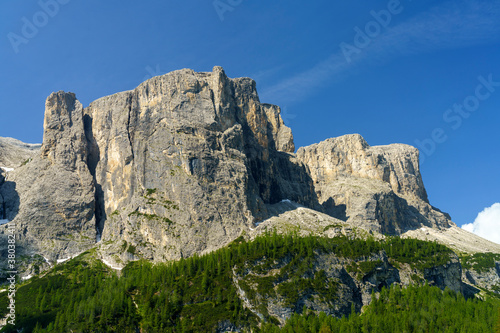 Mountain landscape along the road to Gardena pass, Dolomites