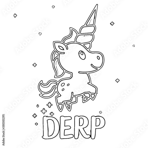 derp unicorn unisex two tone Coloring book animals vector illustration photo