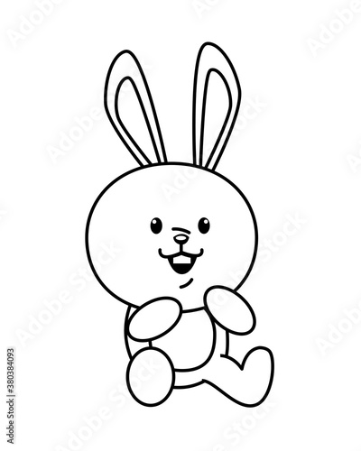 cute little rabbit funny seated character line style