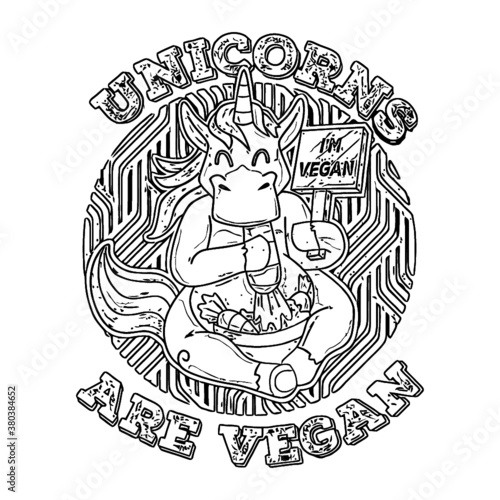 gift for vegans unicorn lovers unicorns are vegan unisex baseball unicorn design Coloring book animals vector illustration