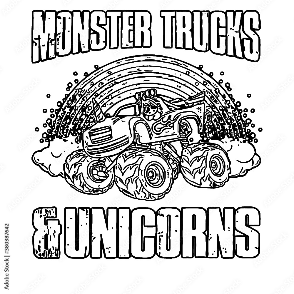 monster truck and unicorn with sunglasses rainbow mens unicorn design ...