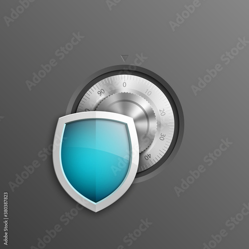 Protection shield strongbox. Safety badge banking. Defense safeguard shield finans icon. Security bank software. Financial shield guard. Privacy Electronic money funds transfer. Deposits investments